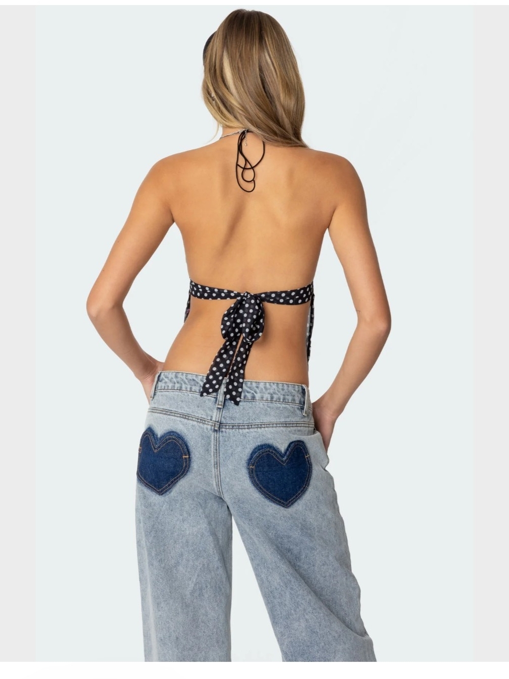 Edikted Polka Dot Backless Chiffon Top - Chocolate Brown - Picture 3 of 5